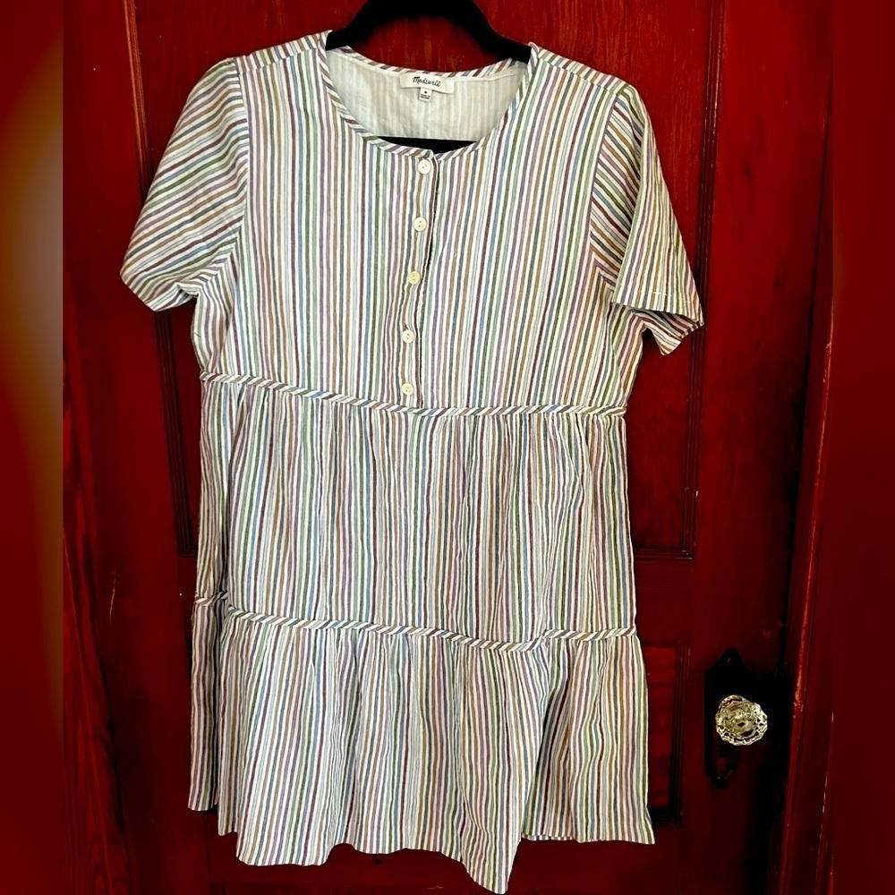 Madewell Size Medium Striped Short Sleeve Tiered Dress